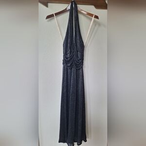 BCBG MAXAZRIA Womens Black Rainbow Sparkle Long Halter Dress. Size S
